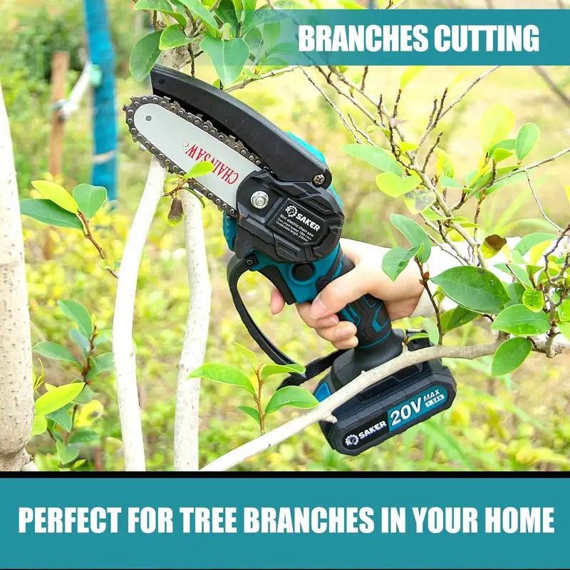 Portable Saker Mini Chainsaw 6 Inch, 2 batteries